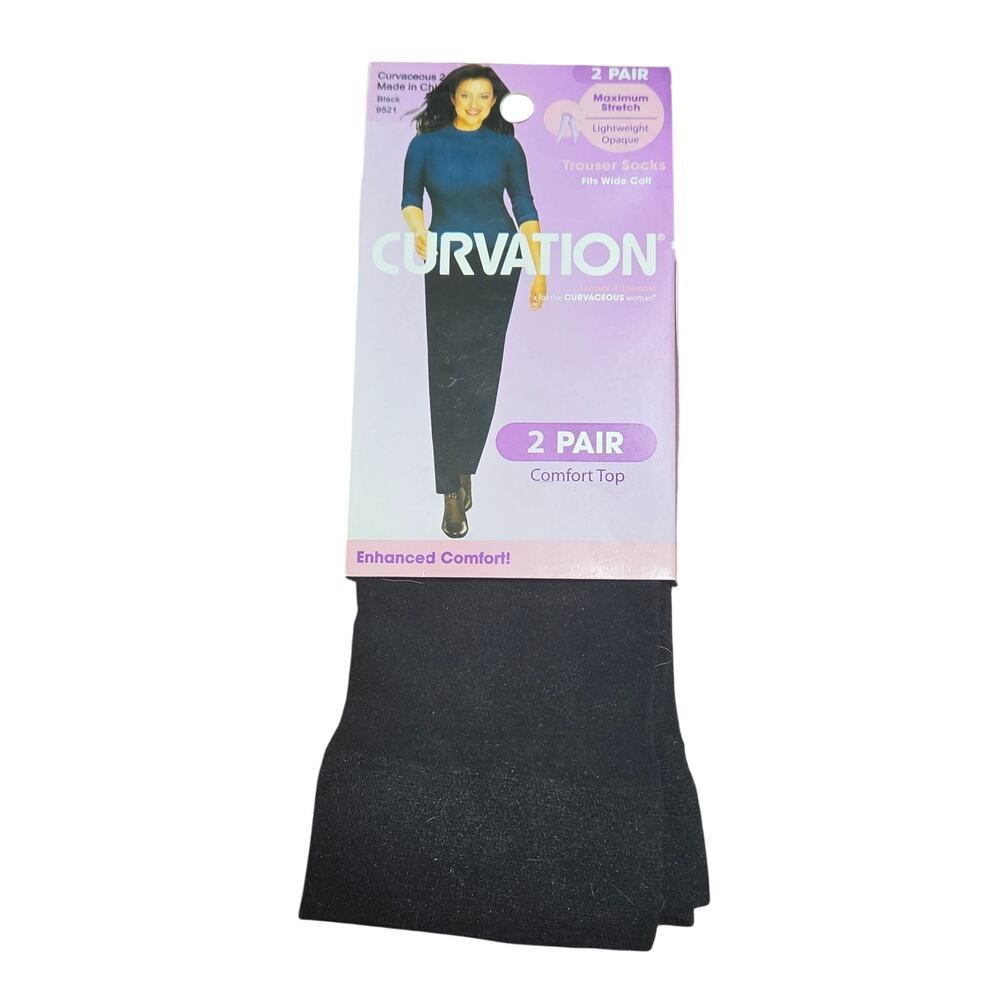 Curvation Black Comfort Top Trouser Socks 2 Pair Size 8-12 New
